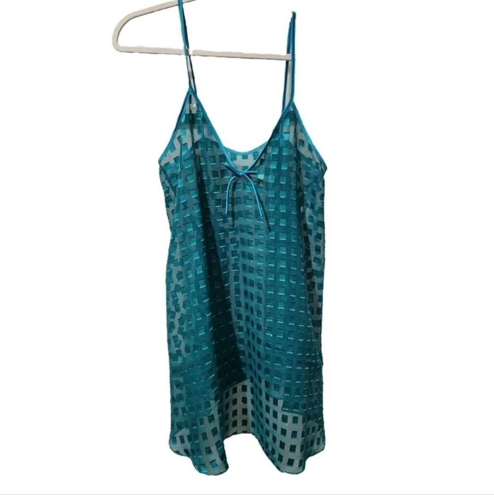 Vintage Josie Teal Checkered Sheer Slip Nightgown L - Picture 2 of 5